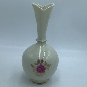 Vintage Lenox Bud Vase Pink Rose Hand Decorated in 24K Gold